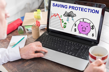 Saving protection concept on a laptop screen