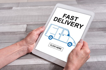 Fast delivery concept on a tablet