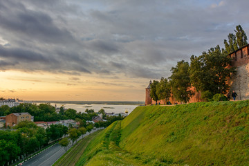Naklejka premium Nizhny Novgorod at sunset. Russia