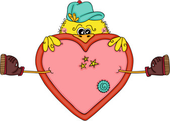 Funny yellow bird with a big heart
