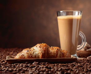  Coffee latte and croissant.