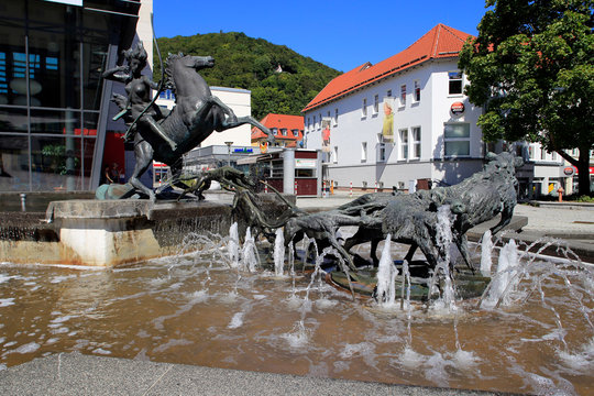 Diana fountain, Diana on the hunt, Suhl, Thuringia, Germany, Europe
