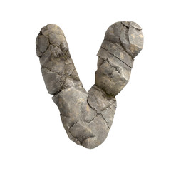 Rock letter V - Upper-case 3d boulder font - suitable for nature, ecology or environment related subjects