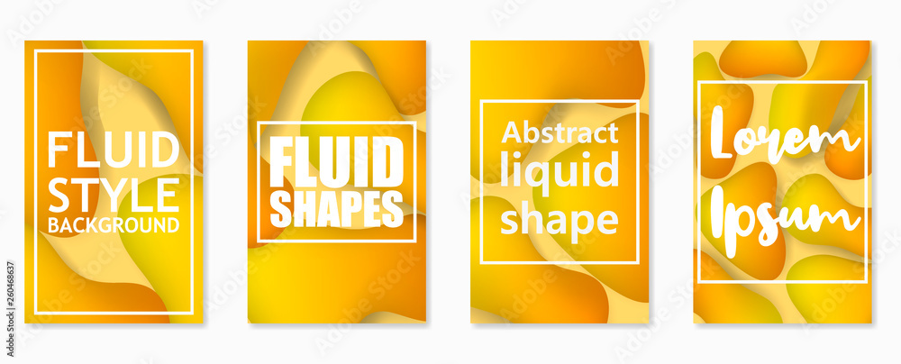 Poster creative fluid style poster set. dynamic 3d shapes on light yellow background. ideal for party, bann