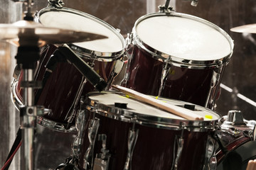 Detail of a drum kit closeup