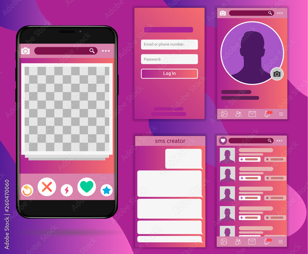 Poster mobile dating app tinder ui and ux alternative trendy concept vector mockup in light color theme on 