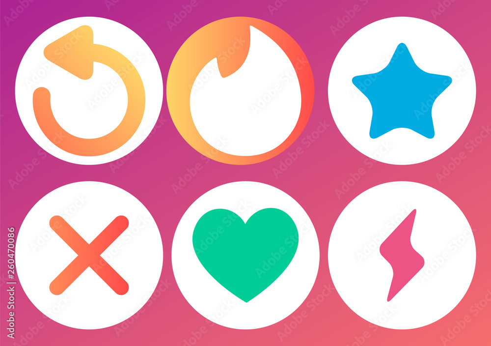 Poster set of modern gradient color icons heart like , super like . skip . boosts swipe match chat dating a