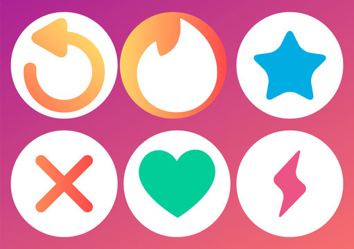 Set of Modern gradient color icons heart like , super like . skip . boosts swipe match chat dating app