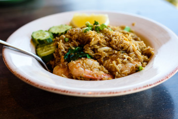 Thai fried rice with prawns and vegetables
