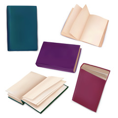 Set of open and closed books. Vector illustration isolated on white background.