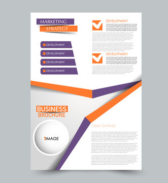 Orange and purple flyer vector design template set. Business brochure. Annual report or magazine cover.