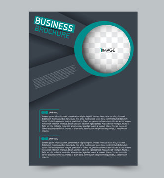 Green vector flyer template. Abstract brochure design. Annual report cover background. For business, education, advertisement. Editable illustration.