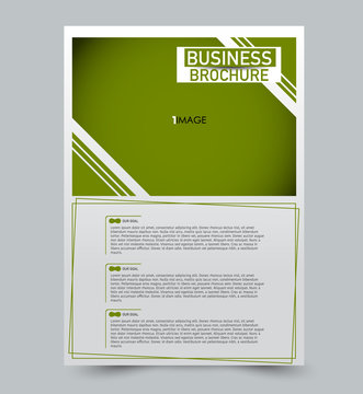 Green vector flyer template. Abstract brochure design. Annual report cover background. For business, education, advertisement. Editable illustration.