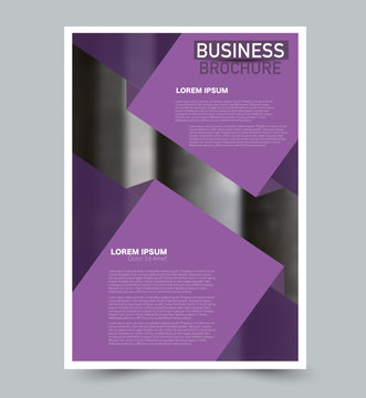 Purple vector flyer template. Abstract brochure design. Annual report cover background. For business, education, advertisement. Editable illustration.