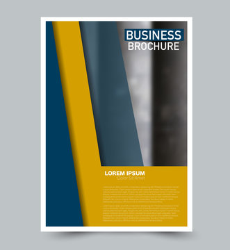 Blue and yellow vector flyer template. Abstract brochure design. Annual report cover background. For business, education, advertisement. Editable illustration.