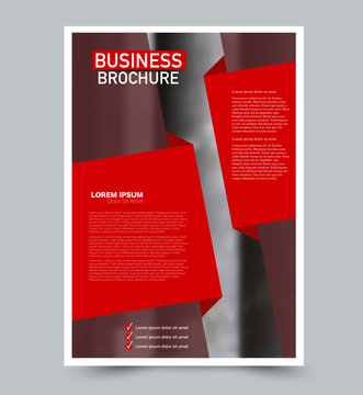 Red vector flyer template. Abstract brochure design. Annual report cover background. For business, education, advertisement. Editable illustration.