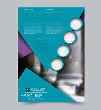 Blue and purple vector flyer template. Abstract brochure design. Annual report cover background. For business, education, advertisement. Editable illustration.