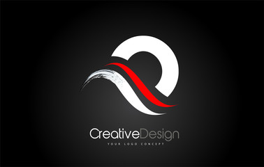 White and Red O Letter Design Brush Paint Stroke on Black Background