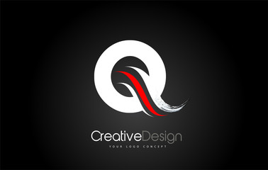 White and Red Q Letter Design Brush Paint Stroke on Black Background