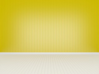 Fototapeta premium yellow wood wall with white wood floor ,3d rendering empty room