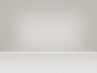 cream wood wall with white wood floor ,3d rendering  empty room