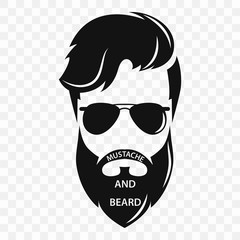 Silhouette of a bearded hipster. Bearded men, avatar, hipster with different haircut. Male face with a mustache and beard. Vector illustration with a transparent background for a plotter and print.