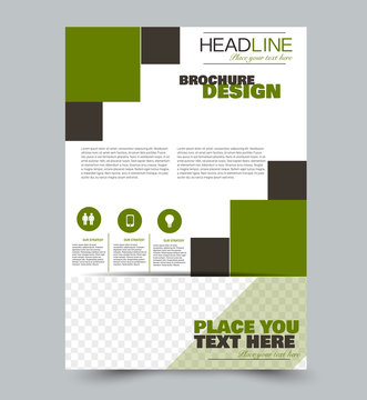 Flyer template. Abstract brochure design. Vector illustration. Green color.