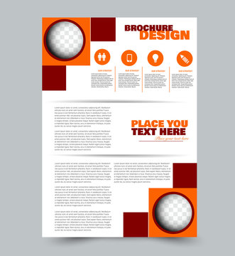 Flyer template. Abstract brochure design. Vector illustration. Red and orange color.