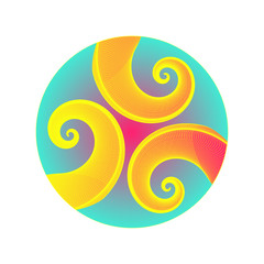 graphic astral symbol with three spirals in blue yellow