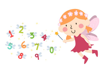 Kid Girl Fairy Wand Numbers Wings Illustration