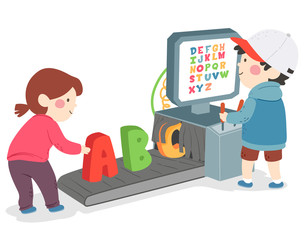 Kids Scanning Machine Alphabet Illustration