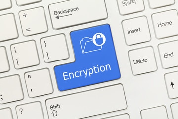 White conceptual keyboard - Encryption (blue key)