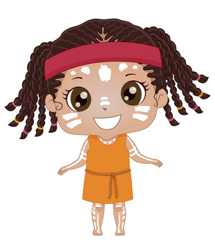 cute aboriginal girl orange dress clip art preview