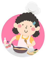 Kid Girl Chef Illustration
