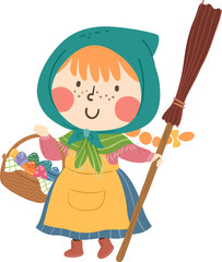 Kid Girl Sweden Easter Witch Eggs Illustration