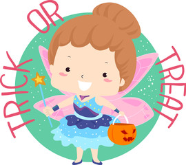 Kid Girl Trick Or Treat Fairy Costume Illustration