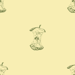 Apple. Seamless background with apples cores . Vector art illustration. Hand drawing. Pattern with natural motifs for kitchen design