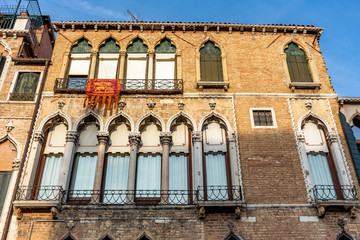 Italy, Venice, details and view of buildings in typical Venetian style.