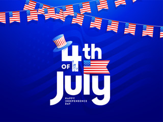4th Of July text with uncle sam hat in USA flag color for Happy Independence Day banner or poster design.