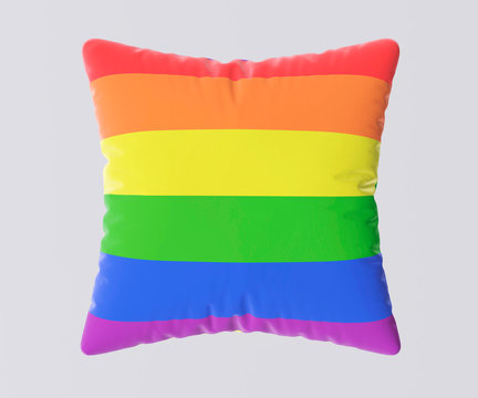LGBT flag pillow isolated on gray background. 3d image