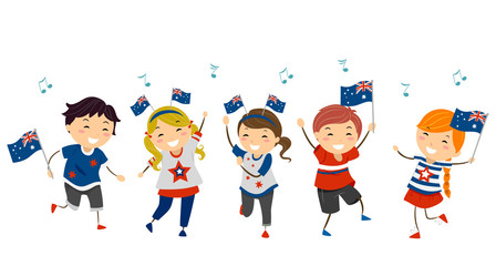 Stickman Kids Dance Australia Day Illustration