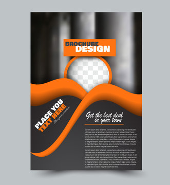 Flyer design template. Brochure layout. Black and orange color. Vector illustration.