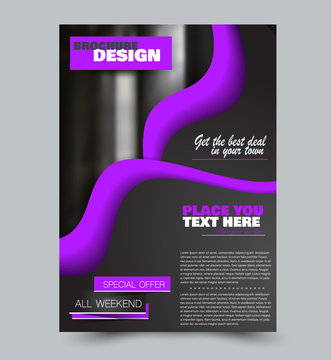 Flyer design template. Brochure layout. Black and purple color. Vector illustration.
