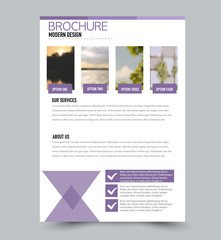 Flyer design template. Brochure layout. Purple color. Vector illustration.