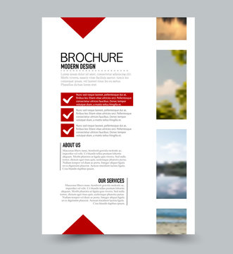 Flyer design template. Brochure layout. Red color. Vector illustration.