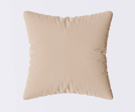 Beige pillow isolated on gray background. 3d image