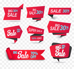 Sale shop product tag, label or sale poster, realistic paper discount banner