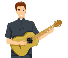 Man Priest Guitar Illustration