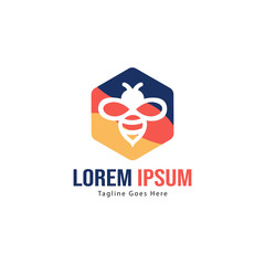 Bee logo template design. Minimalist bee logo with modern frame