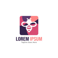 Bee logo template design. Minimalist bee logo with modern frame